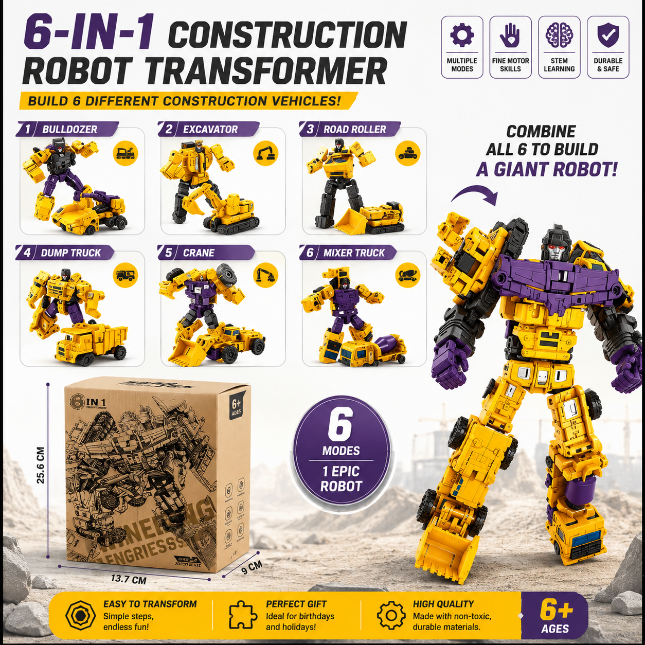6-in-1 Transforming Construction Robot Set
